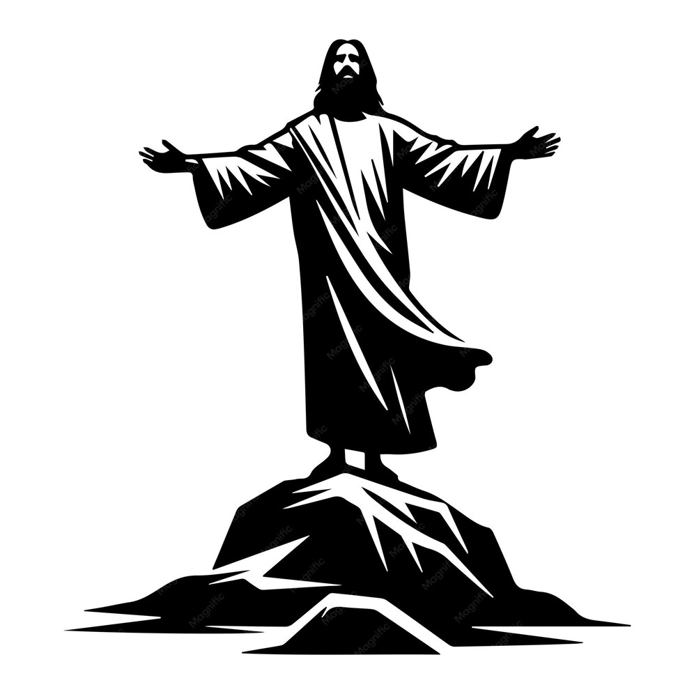 2026 06 14 jesus debout rocher bras tendus illustration vectorielle 1027351